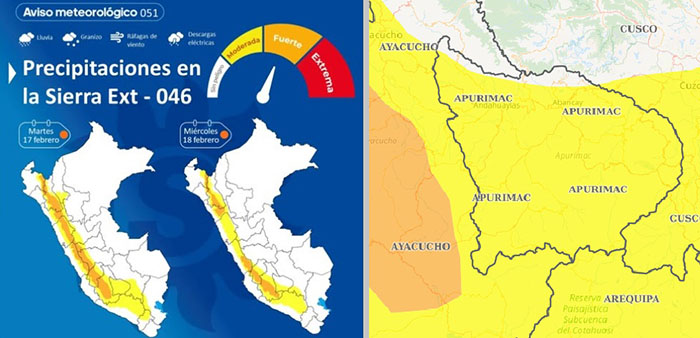 Alerta amarilla: precipitaciones pluviales se extenderán hasta el 18 de febrero 